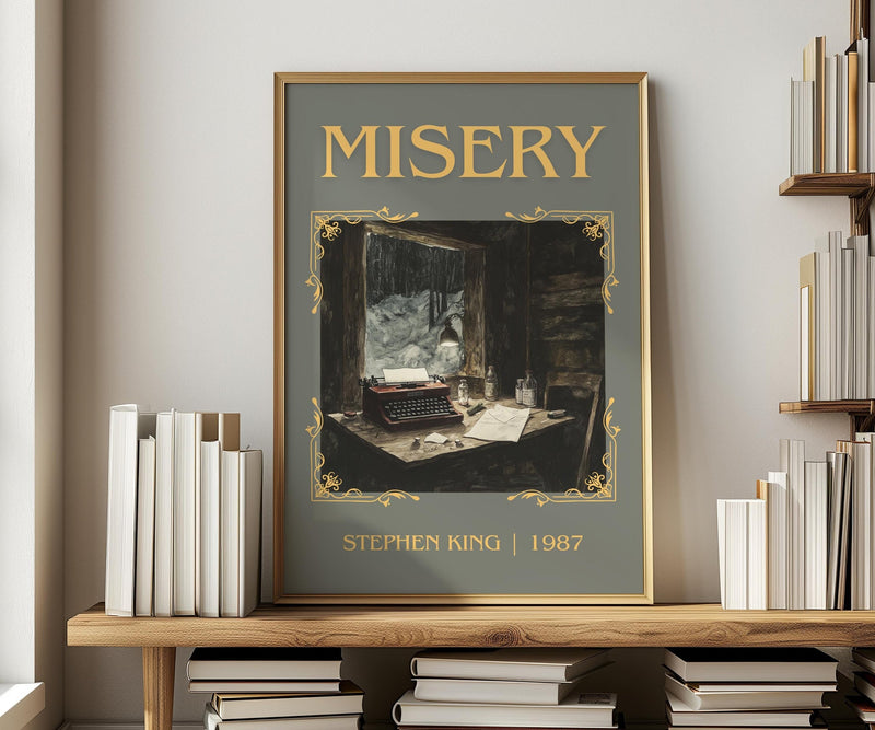 Misery classic book art print in frame leaning in hallway – horror wall art