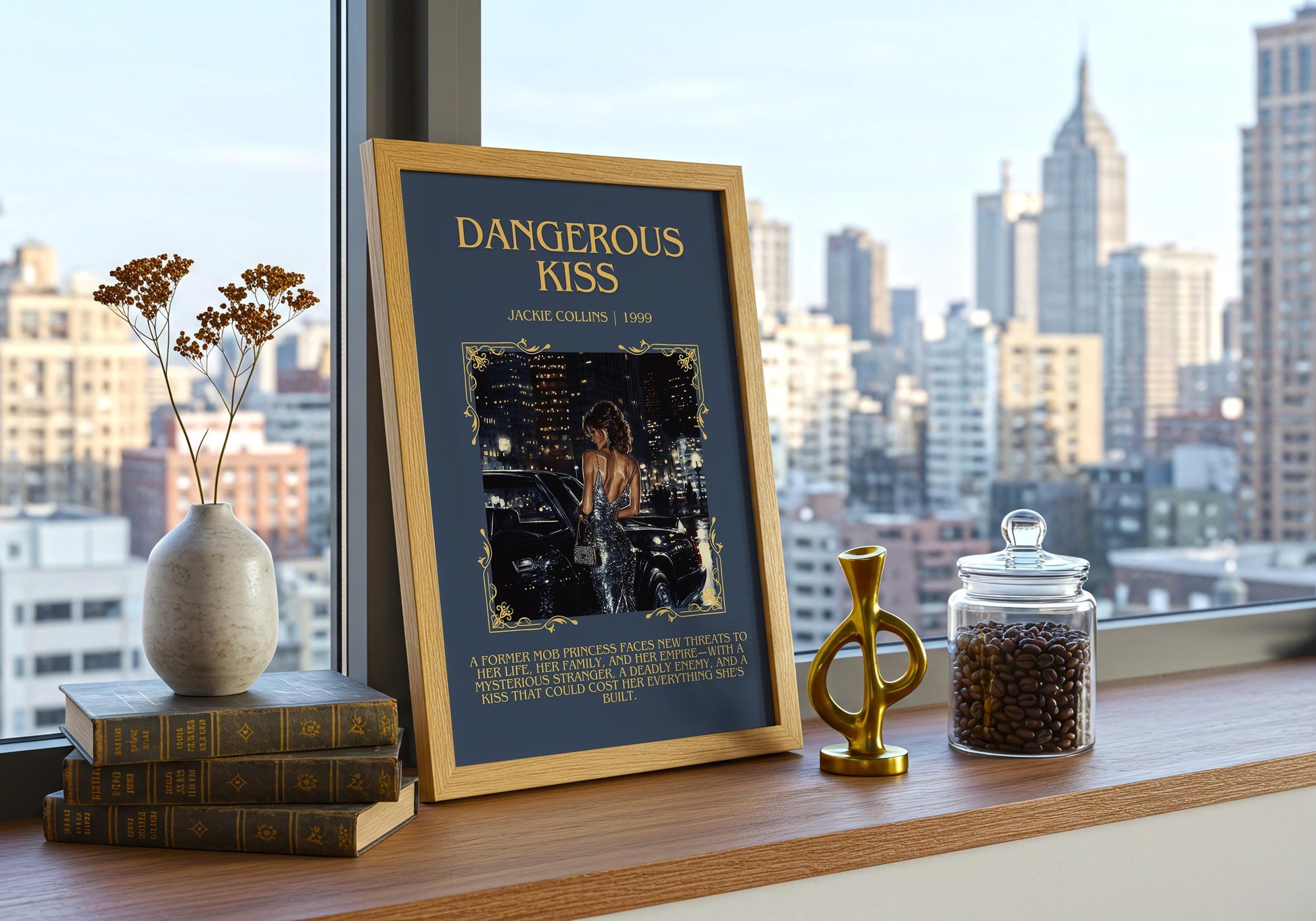 Dangerous Kiss by Jackie Collins | Descriptive Book Poster | Blurby