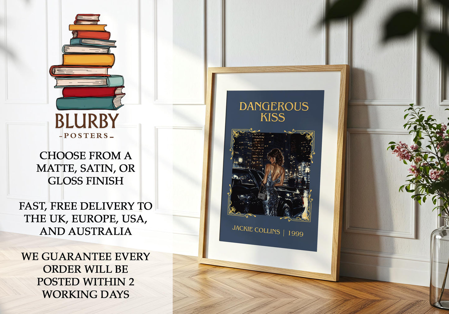 Dangerous Kiss by Jackie Collins | Descriptive Book Poster | Minimalist