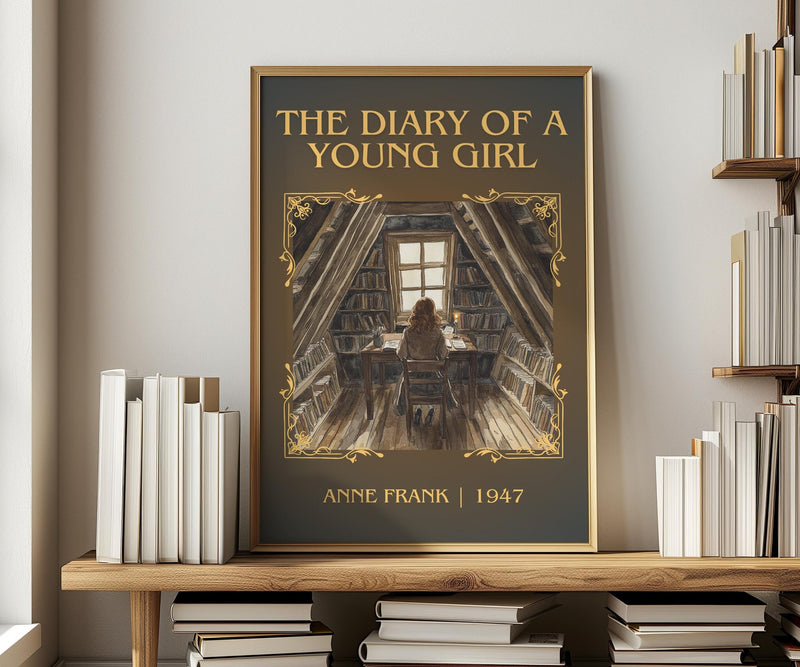 The Diary Of A Young Girl classic book art print in frame leaning in hallway – memoir wall art