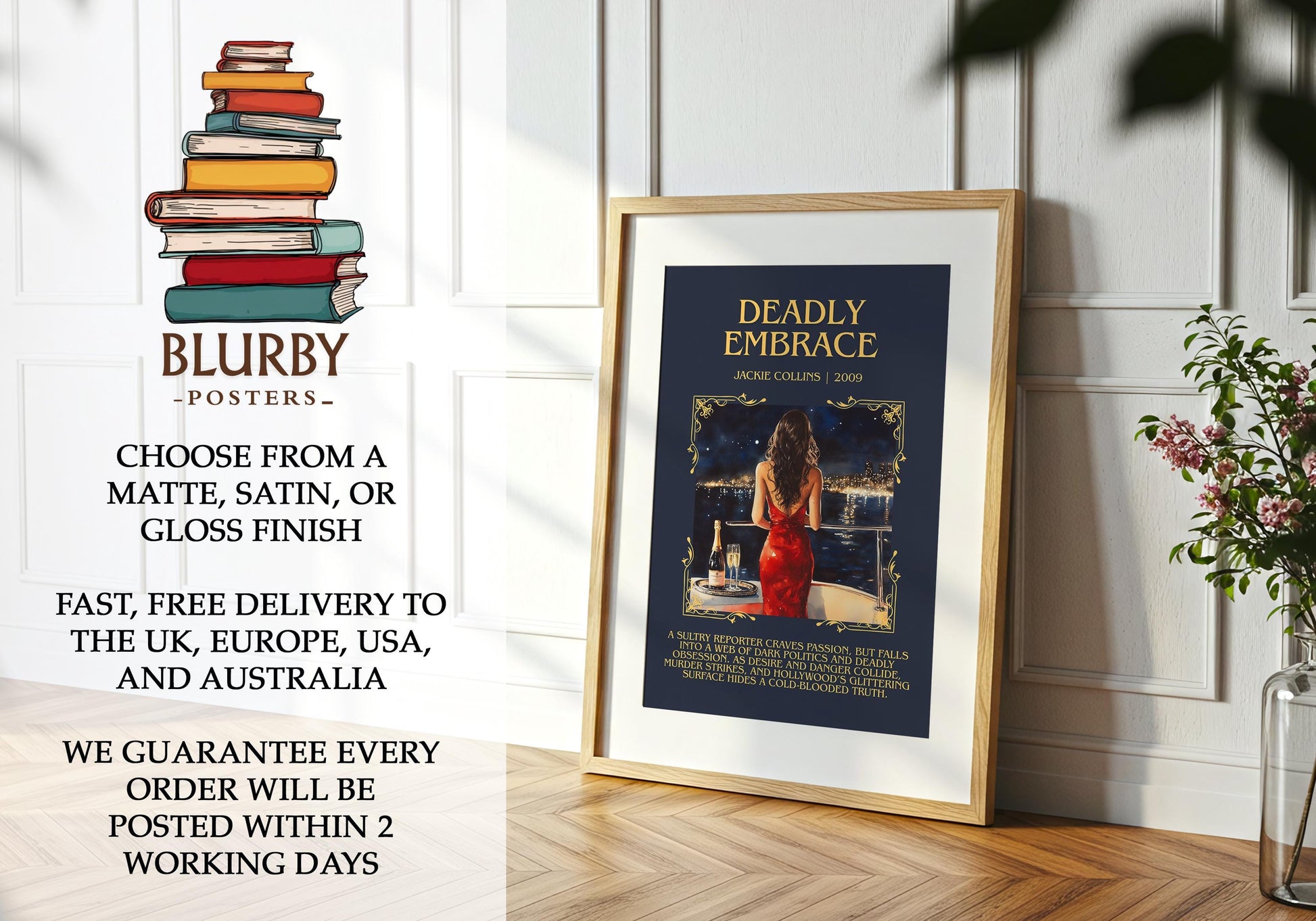 Deadly Embrace by Jackie Collins | Descriptive Book Poster | Blurby