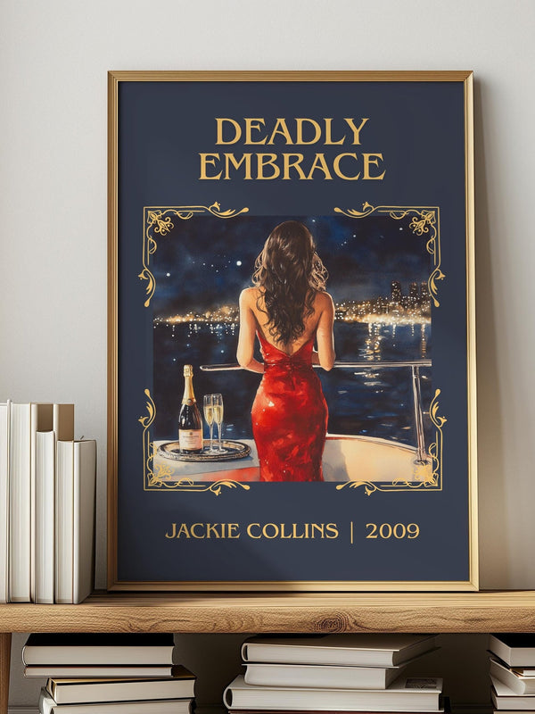 Deadly Embrace classic book art print in frame leaning in hallway – romance wall art