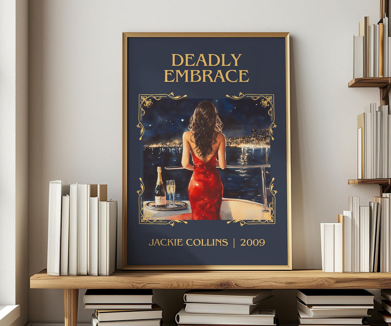 Deadly Embrace classic book art print in frame leaning in hallway – romance wall art
