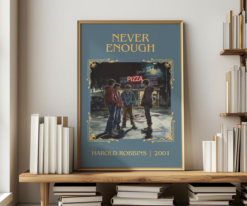 Never Enough classic book art print in frame leaning in hallway – romance wall art