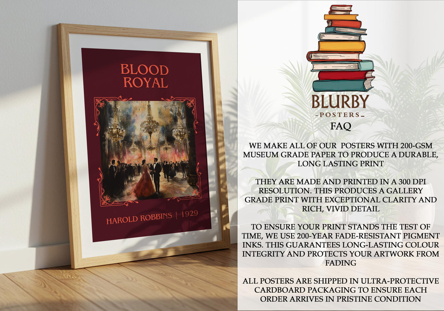 Blood Royal by Harold Robbins High Quality Poster Print. Fast, Free Delivery Wall Art. Author, Title Book/Novel Artwork-Minimalist