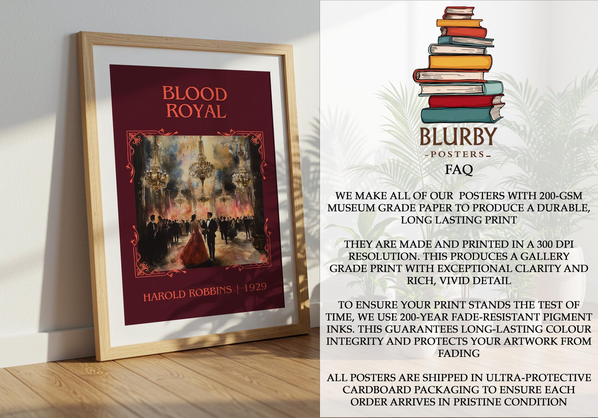 Blood Royal by Harold Robbins High Quality Poster Print. Fast, Free Delivery Wall Art. Author, Title Book/Novel Artwork-Minimalist