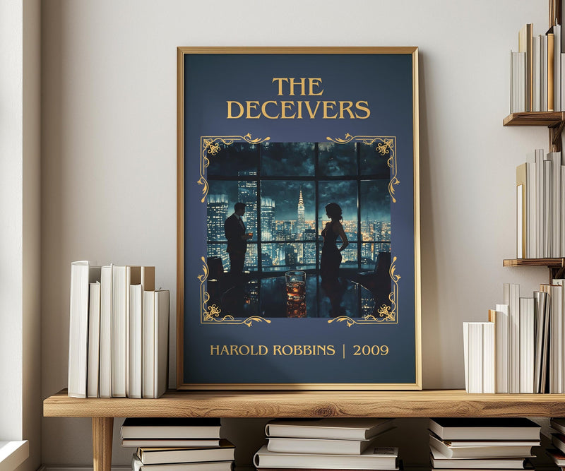 The Deceivers classic book art print in frame leaning in hallway – thriller wall art