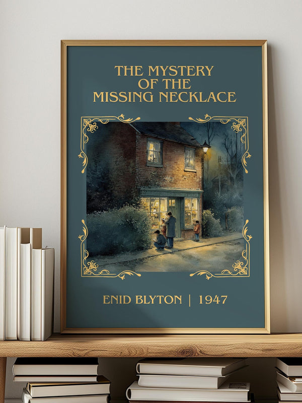 The Mystery Of The Missing Necklace classic book art print in frame leaning in hallway – childrens wall art