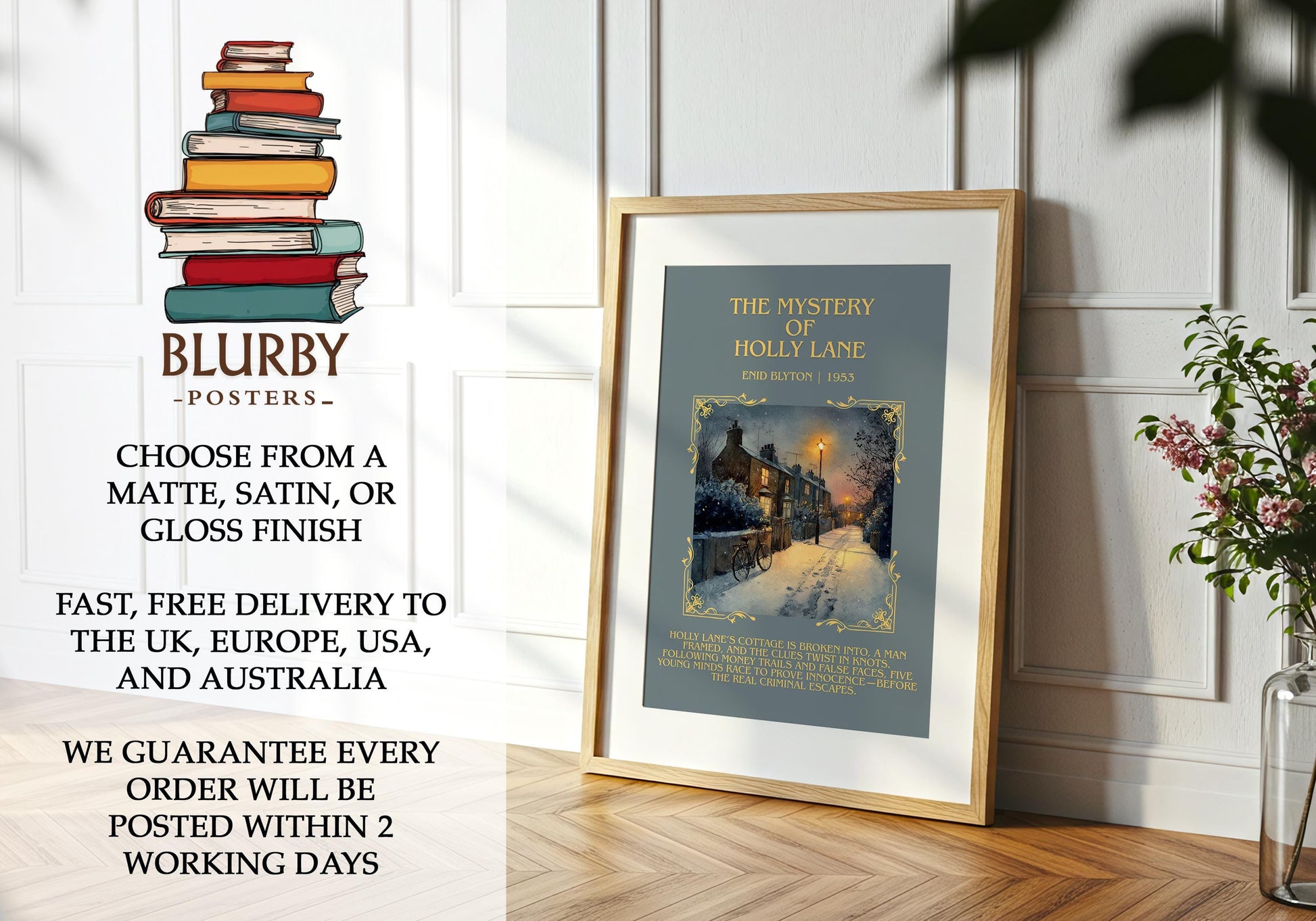 The Mystery Of Holly Lane by Enid Blyton | Descriptive Book Poster | Blurby