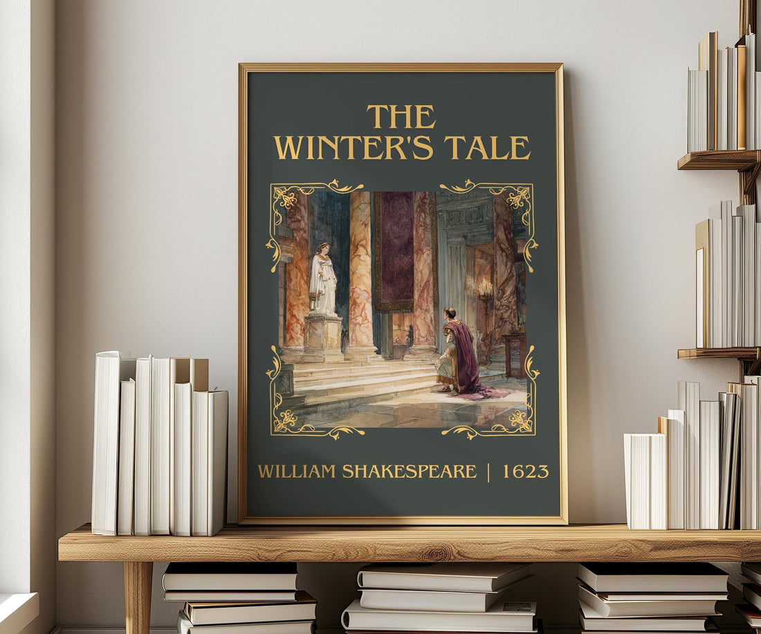 The Winter's Tale classic book art print in frame leaning in hallway – classic literature wall art (mockup)