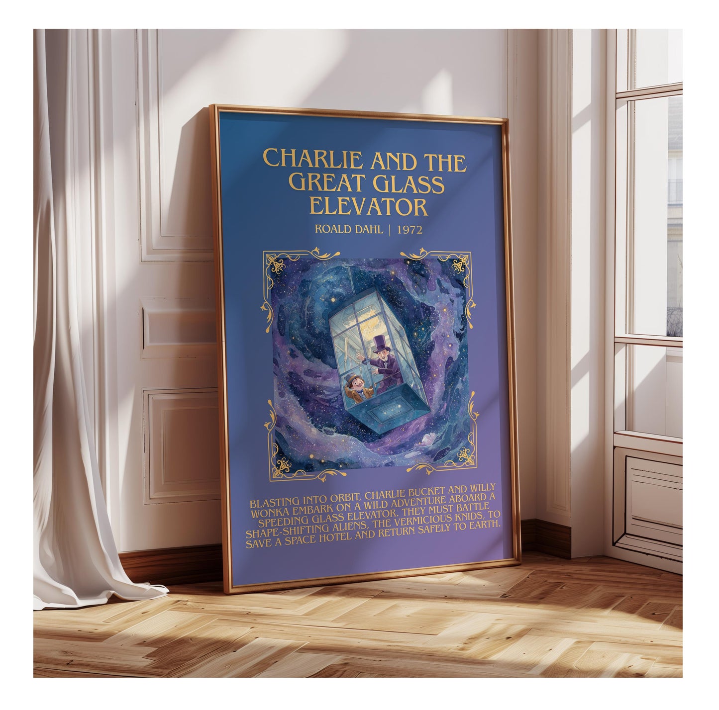 Charlie And The Great Glass Elevator by Roald Dahl | Descriptive Book Poster | Blurby