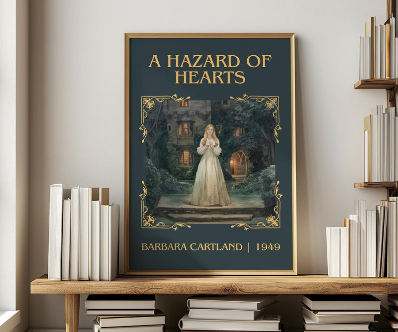 A Hazard of Hearts classic book art print in frame leaning in hallway – romance wall art