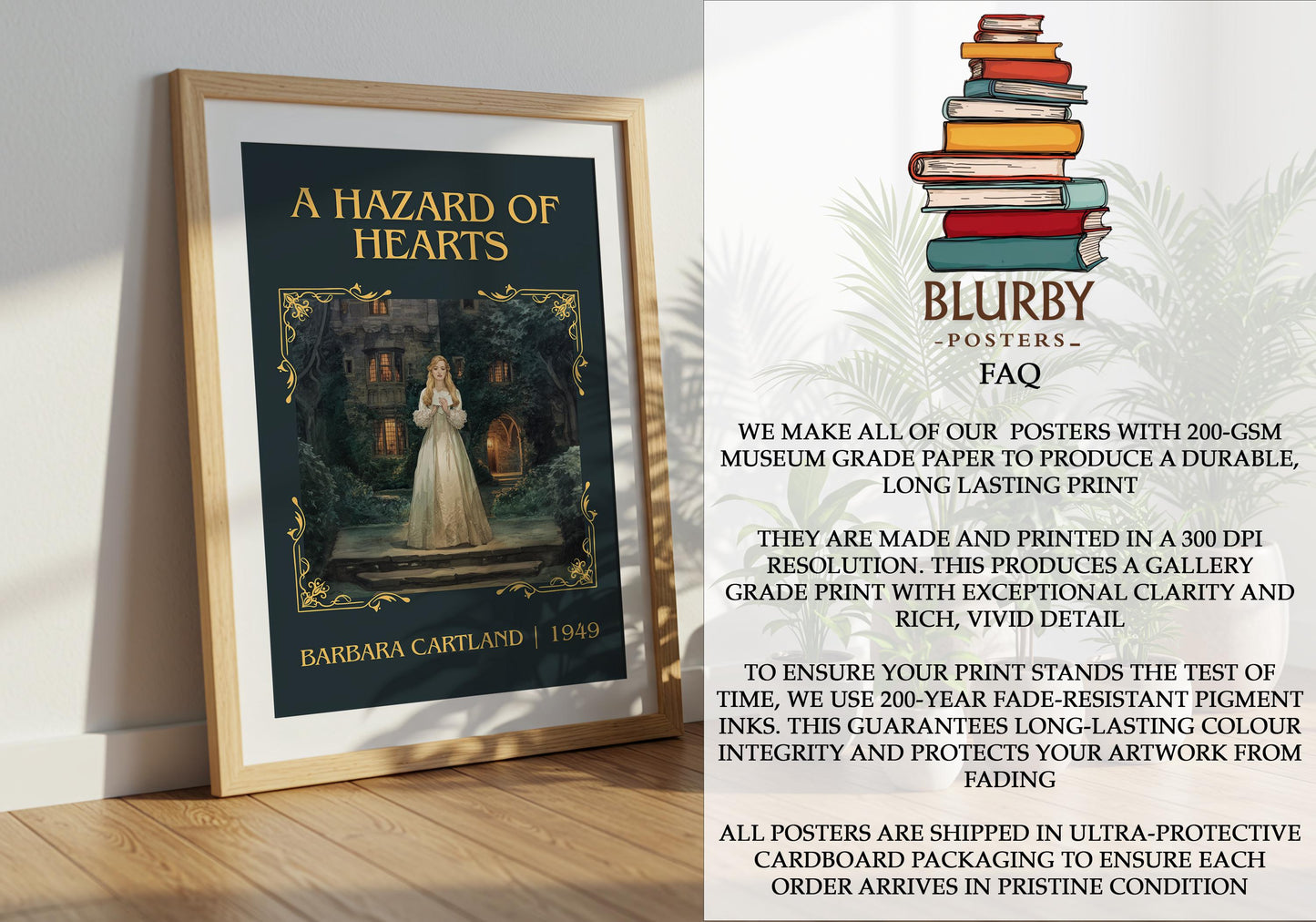 A Hazard Of Hearts by Barbara Cartland | Descriptive Book Poster | Minimalist