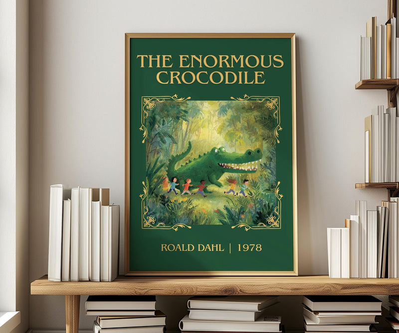 The Enormous Crocodile classic book art print in frame leaning in hallway – childrens wall art
