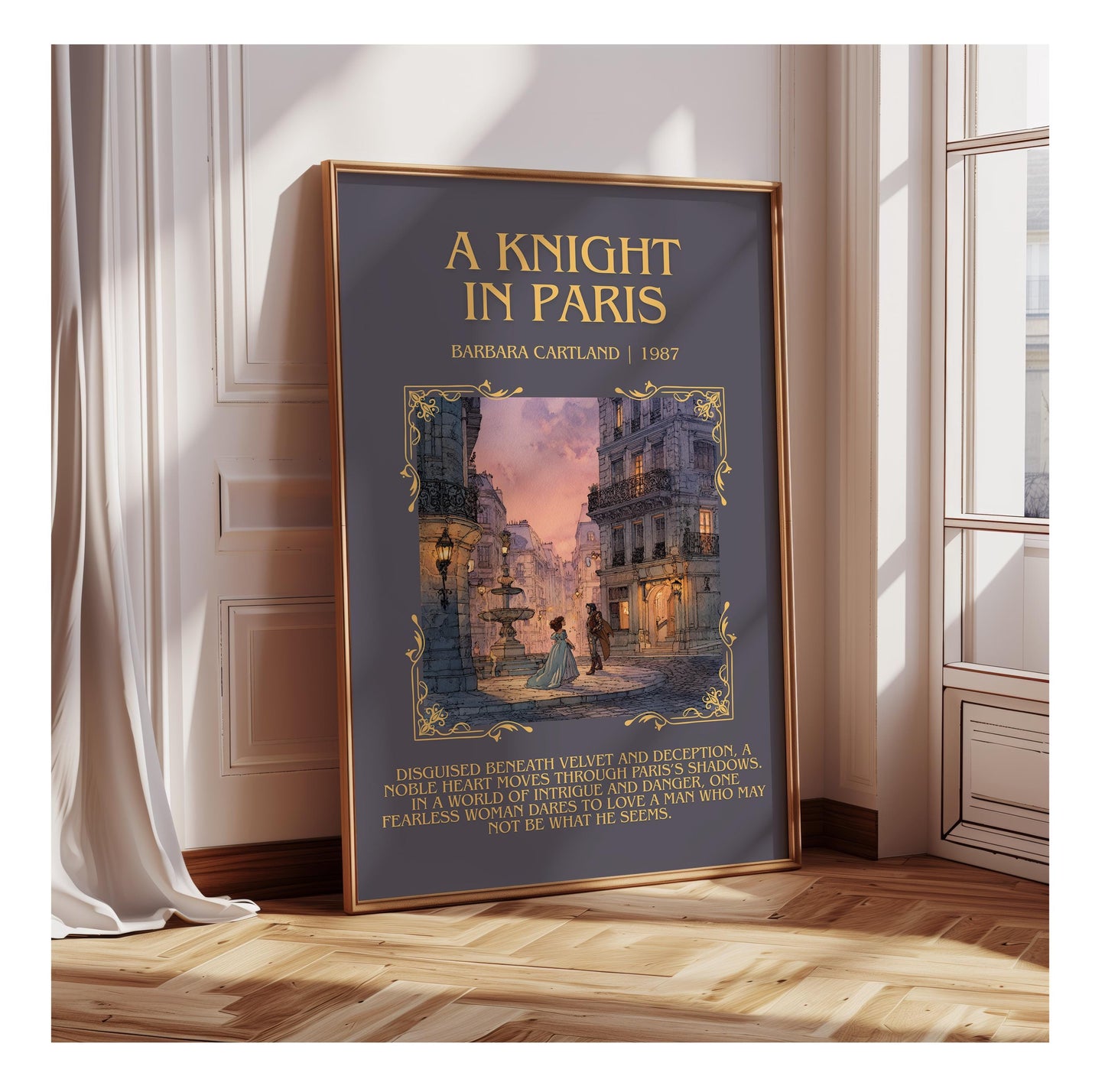 A Knight In Paris by Barbara Cartland | Descriptive Book Poster | Blurby