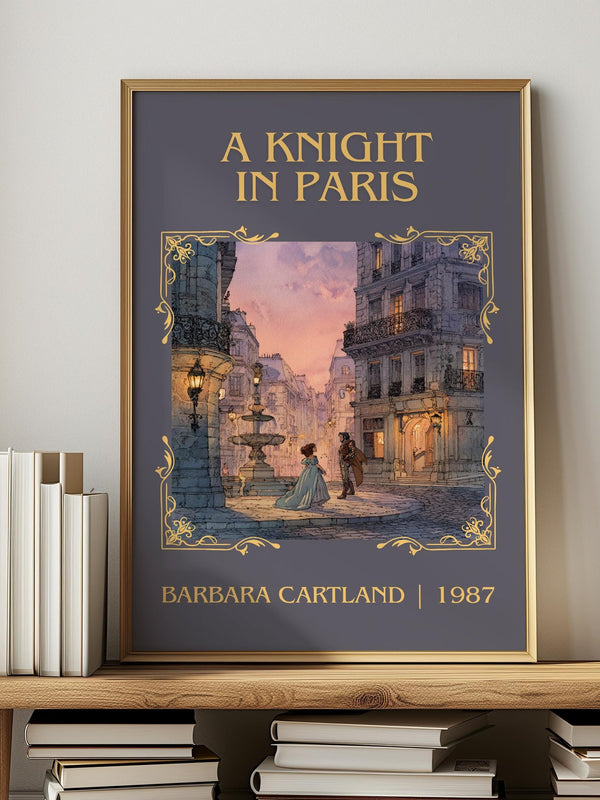 A Knight in Paris classic book art print in frame leaning in hallway – romance wall art