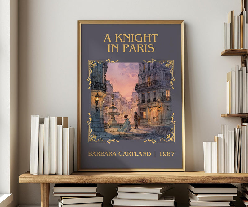 A Knight in Paris classic book art print in frame leaning in hallway – romance wall art