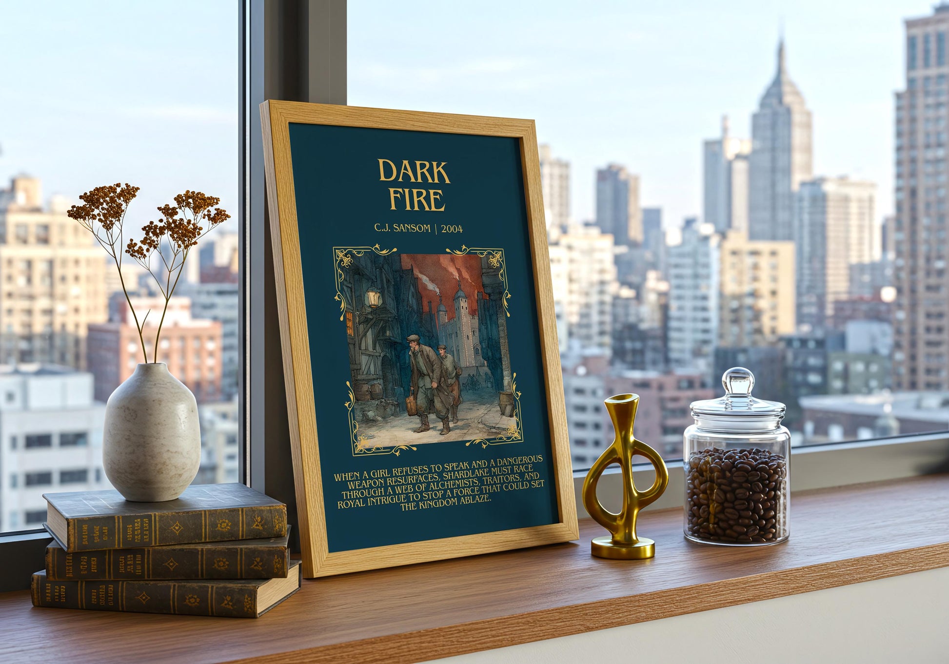 Dark Fire by C.J. Sansom | Descriptive Book Poster | Blurby