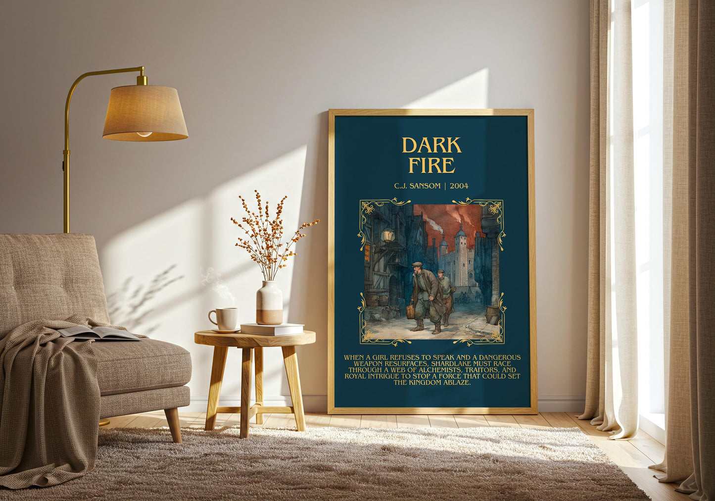 Dark Fire by C.J. Sansom | Descriptive Book Poster | Blurby