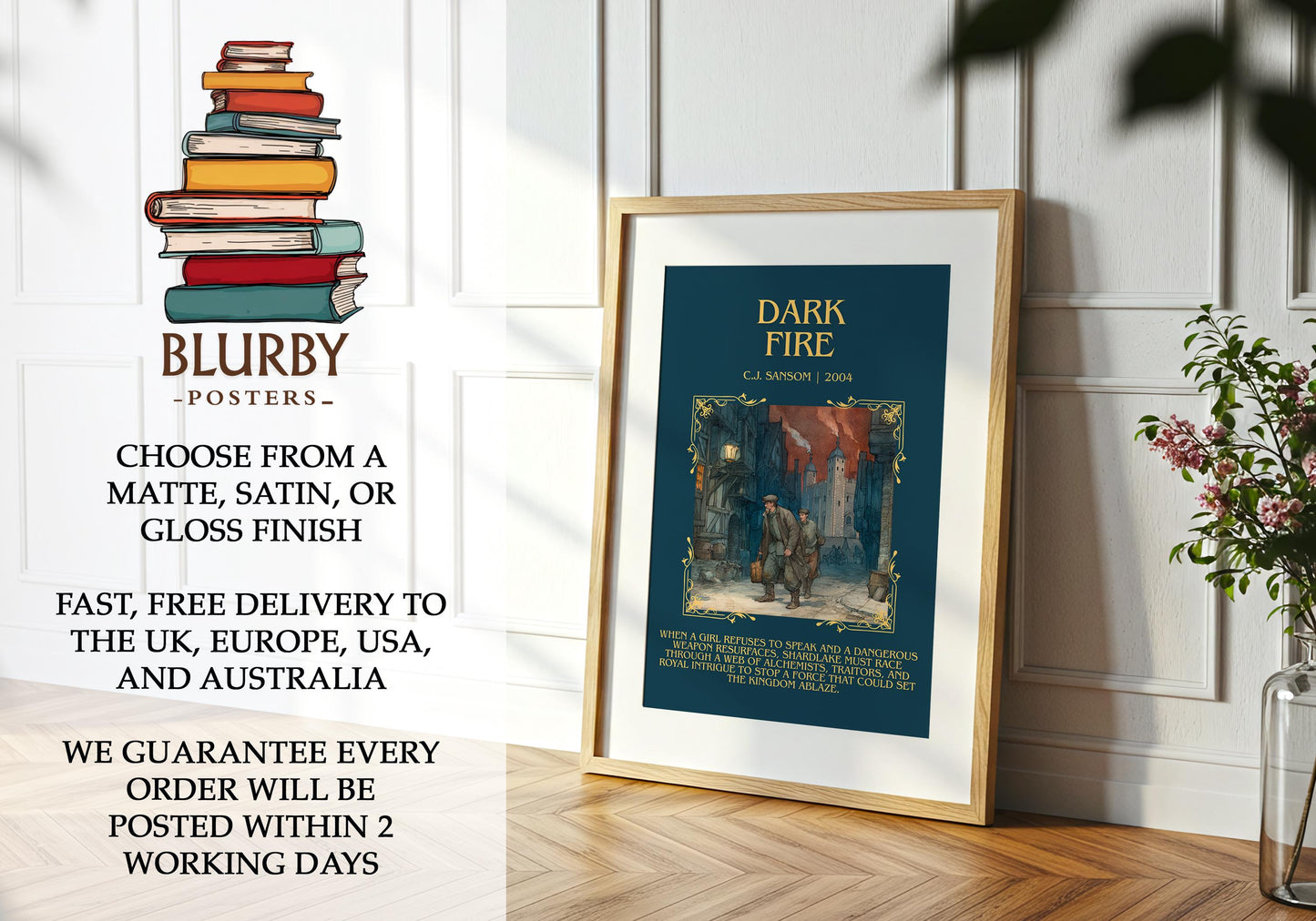 Dark Fire by C.J. Sansom | Descriptive Book Poster | Blurby