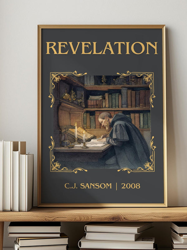Revelation classic book art print in frame leaning in hallway – historical fiction wall art