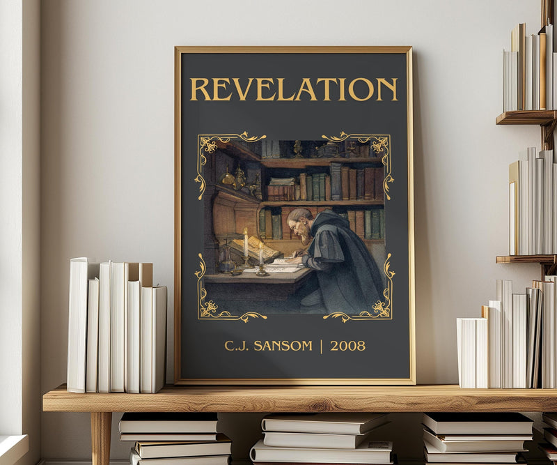 Revelation classic book art print in frame leaning in hallway – historical fiction wall art