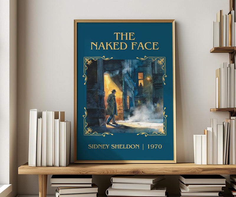 The Naked Face classic book art print in frame leaning in hallway – thriller wall art