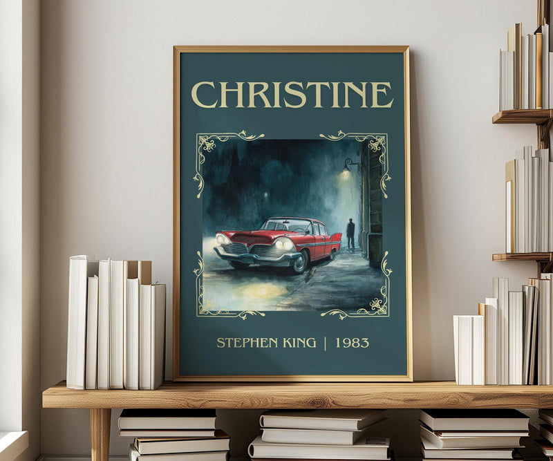 Christine classic book art print in frame leaning in hallway – horror wall art