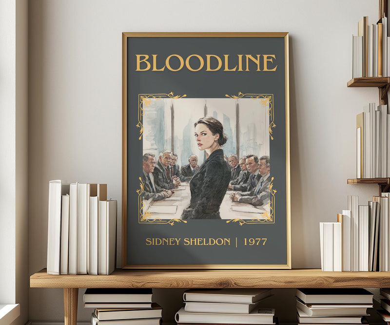 Bloodline classic book art print in frame leaning in hallway – thriller wall art