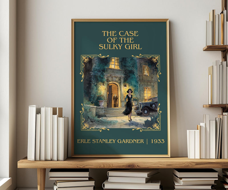 The Case Of The Sulky Girl classic book art print in frame leaning in hallway – mystery wall art