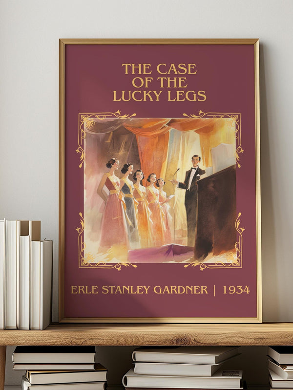 The Case of the Lucky Legs classic book art print in frame leaning in hallway – mystery wall art