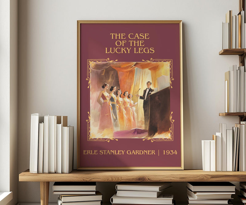 The Case of the Lucky Legs classic book art print in frame leaning in hallway – mystery wall art