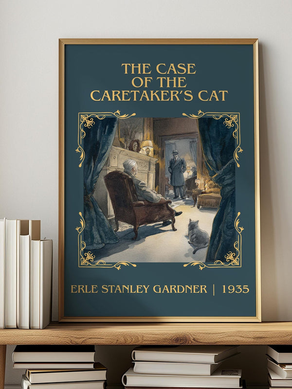 The Case of the Caretaker's Cat classic book art print in frame leaning in hallway – mystery wall art
