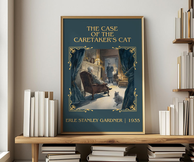 The Case of the Caretaker's Cat classic book art print in frame leaning in hallway – mystery wall art