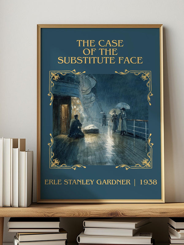 The Case of the Substitute Face classic book art print in frame leaning in hallway – mystery wall art