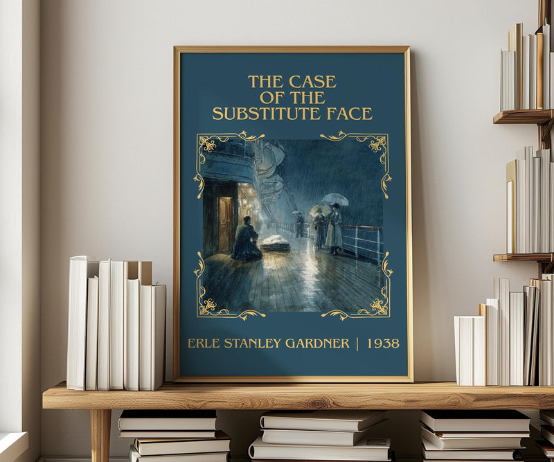The Case of the Substitute Face classic book art print in frame leaning in hallway – mystery wall art