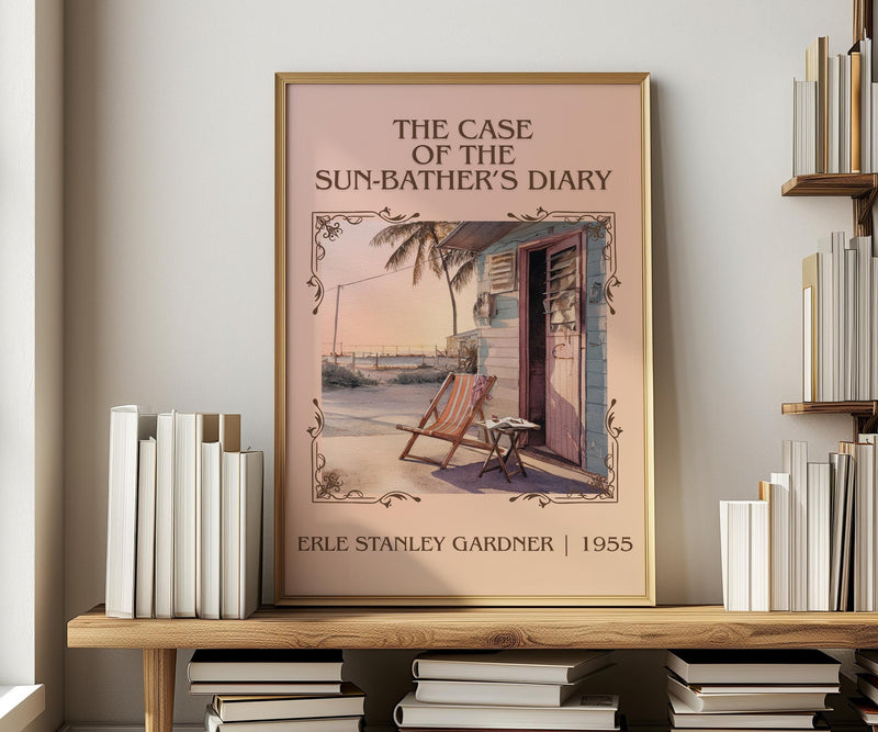 The Case of the Sun Bather's Diary classic book art print in frame leaning in hallway – mystery wall art