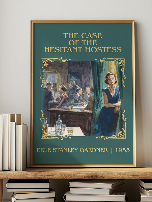 The Case of the Hesitant Hostess classic book art print in frame leaning in hallway – mystery wall art