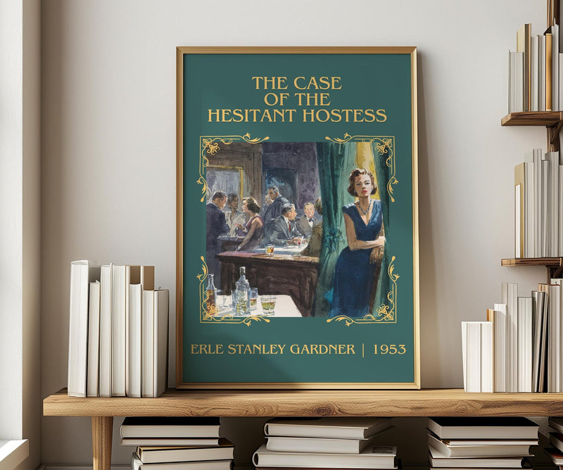 The Case of the Hesitant Hostess classic book art print in frame leaning in hallway – mystery wall art