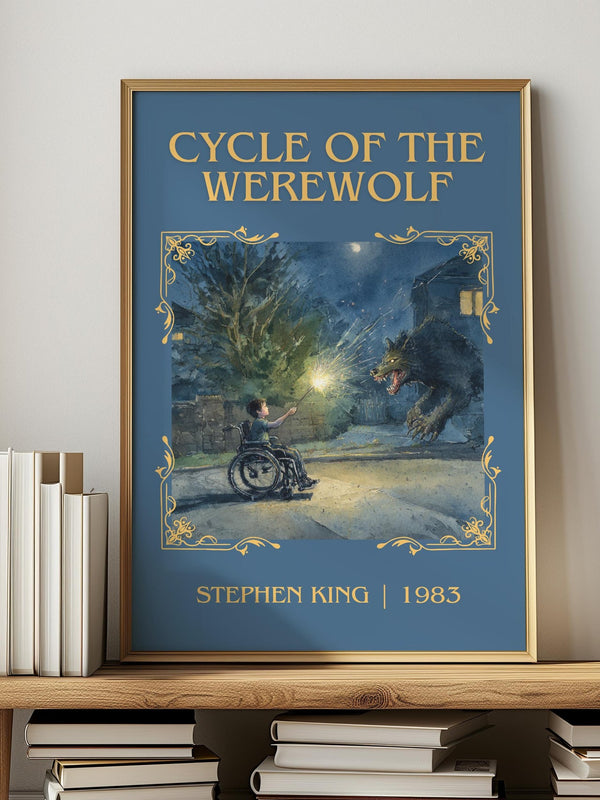 Cycle of the Werewolf classic book art print in frame leaning in hallway – horror wall art