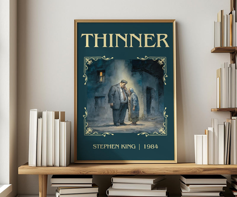 Thinner classic book art print in frame leaning in hallway – horror wall art