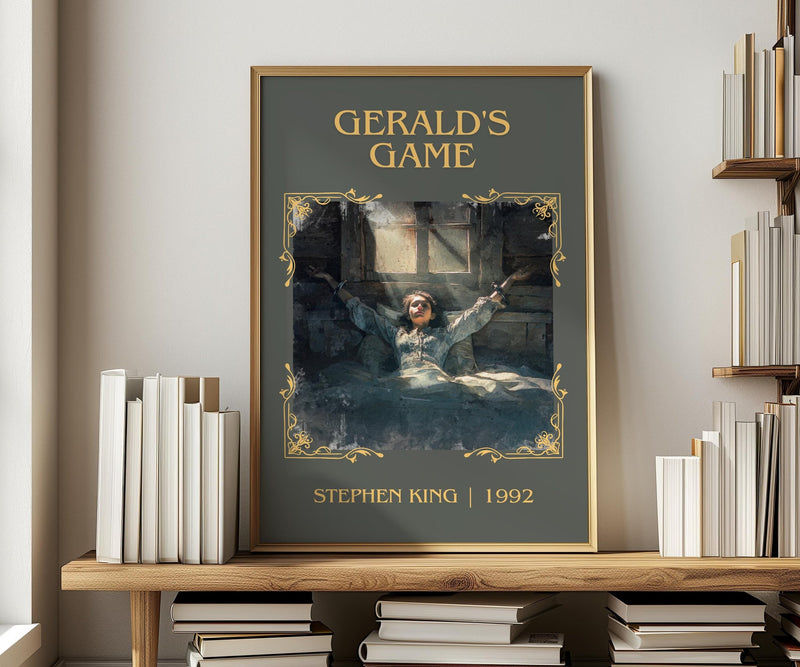 Gerald's Game classic book art print in frame leaning in hallway – horror wall art