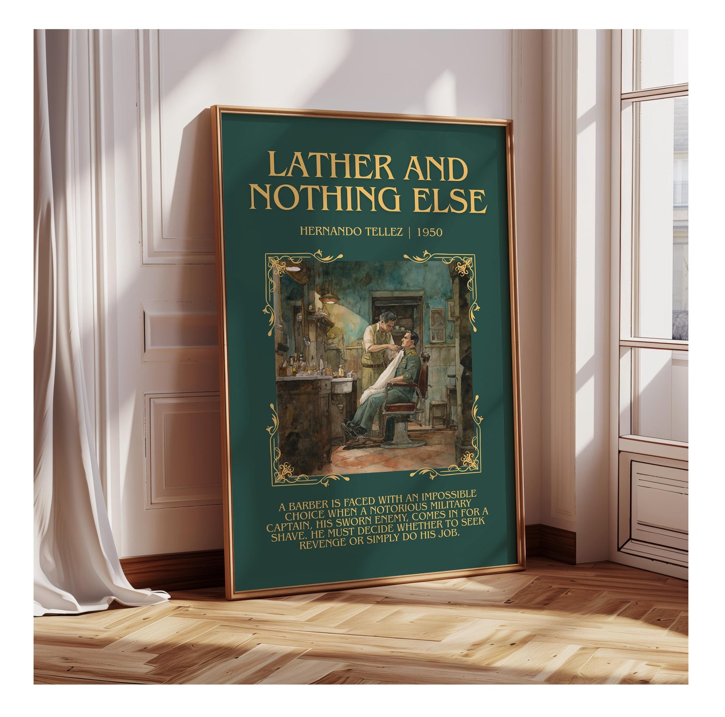 Lather And Nothing Else by Hernando Tellez | Descriptive Book Poster | Blurby