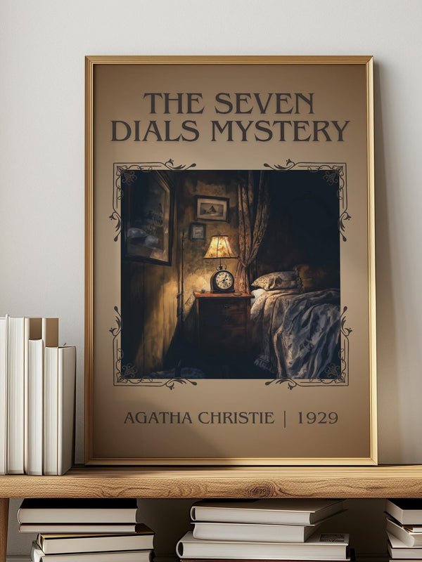 The Seven Dials Mystery classic book art print in frame leaning in hallway – mystery wall art