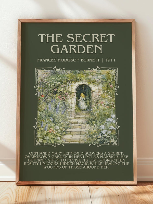 The Secret Garden minimalist print in frame leaning in hallway – childrens wall art