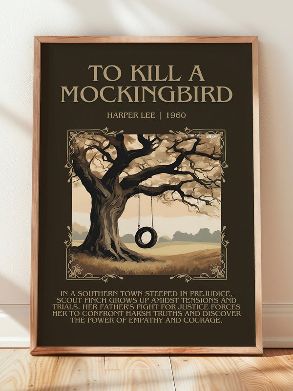 To Kill A Mockingbird minimalist print in frame leaning in hallway – classic literature wall art