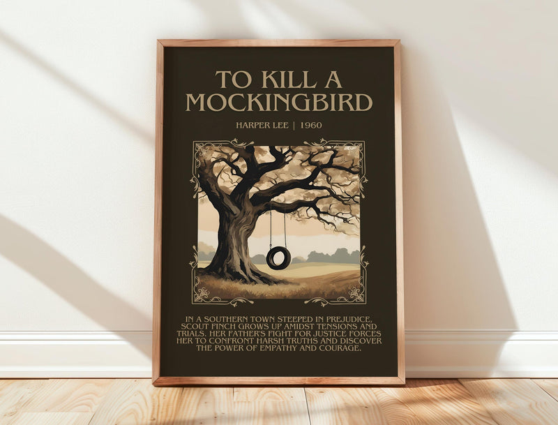 To Kill A Mockingbird minimalist print in frame leaning in hallway – classic literature wall art