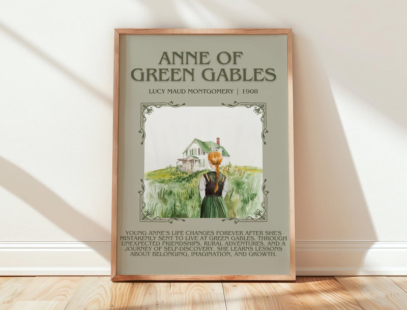 Anne of Green Gables minimalist print in frame leaning in hallway – coming of age wall art