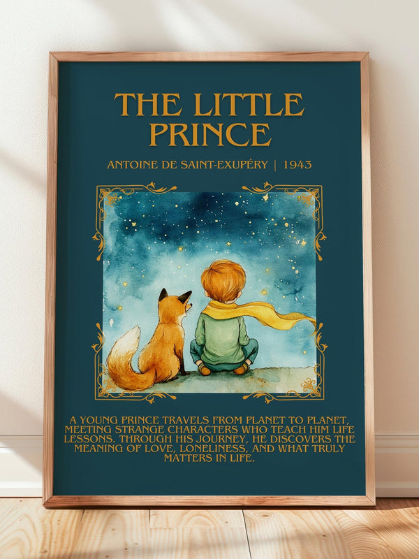The Little Prince minimalist print in frame leaning in hallway – childrens wall art