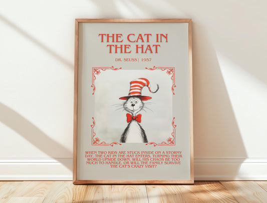 The Cat In The Hat by Dr. Seuss | Descriptive Book Poster | Blurby